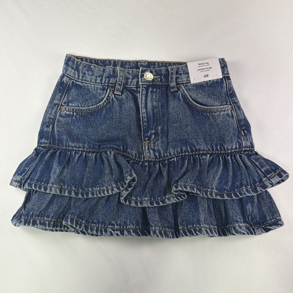 NWT! H&M Girls Denim Tiered Ruffle Skirt - 100% Cotton - Size 6/7